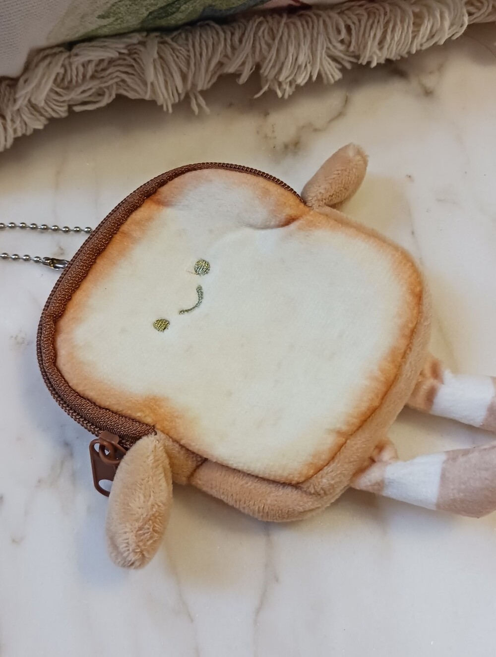 NWOT Fabric Toast Slice Bag Charm, Coin Purse With Key Chain